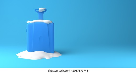 Winter Travel Concept With Suitcase And Snow. Copy Space. 3D Illustration.