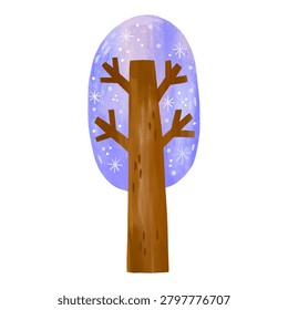 Winter tree hand drawn raster art covered with snowflakes blue snowy crown isolated on white background for Christmas greeting cards New Year party invitation