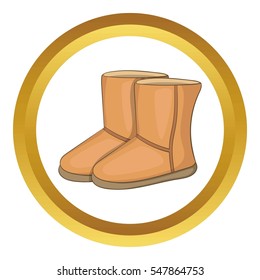 Winter Ugg Boots  Icon In Golden Circle, Cartoon Style Isolated On White Background