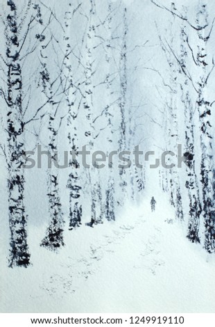 winter walk in a lonely man's birch park