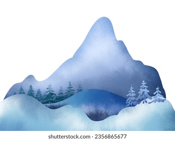 Winter wonderland landscape illustration Watercolor snow  capped mountains coniferous forest drawing 
Snowdrift digital Christmas clipart isolated white background Snowy hills digital download