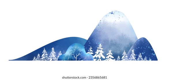 Winter wonderland landscape illustration Watercolor snow  capped mountains coniferous forest drawing 
Snowdrift digital Christmas clipart isolated white background Snowy hills digital download