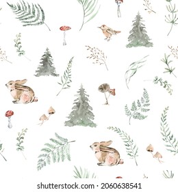 Winter Woodland Seamless Pattern For Fabric, Watercolor Forest Animals Seamless Digital Paper, Natural Christmas Repeat Pattern For Nursery Decor, Textile, Wrapping Paper, Christmas Gifts