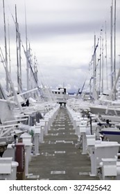 Wintry abstract of dock perspective at public marina in Seattle, Washington, USA