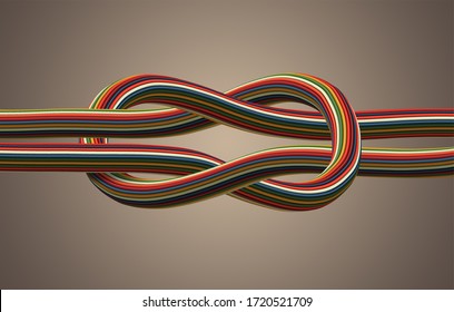 Wire Bundle Square Knot 3D illustration showing connection, teamwork and being wired