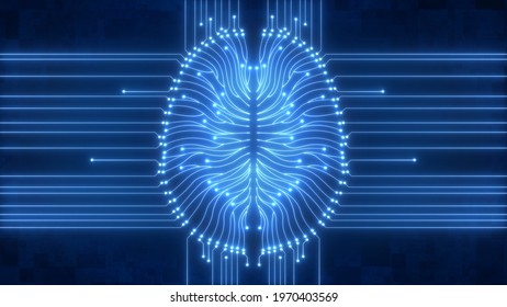 Wired Up Computer Circuitry Brain - Glowing Blue Digital Artificial Intelligence