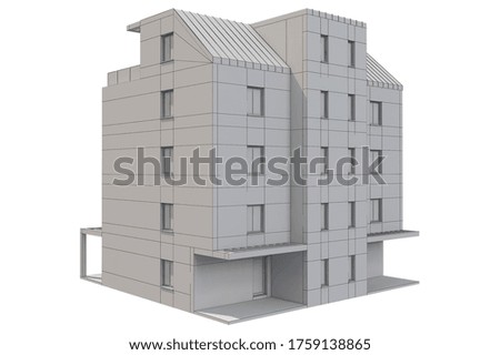 Wireframe 3d rendering of Apartment house isolated on white background