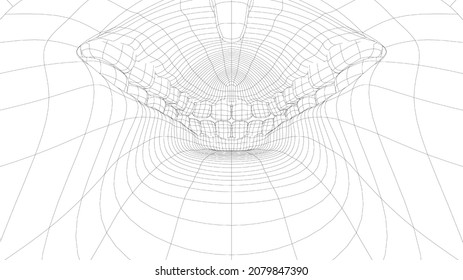 Wire-frame 3D Teeth Close Up. Inside Mouth. 3d Illustration