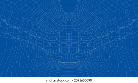 Wire-frame 3D Teeth Close Up. Inside Mouth. 3d Illustration