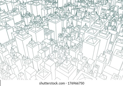 Wireframe City Buildings Blueprint Design Art Stock Illustration ...