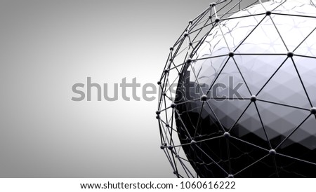 Wireframe connecting sphere. Connection lines around earth globe. The concept of social network, globe connection. Global International connectivity Background. Abstract 3d rendering illustration