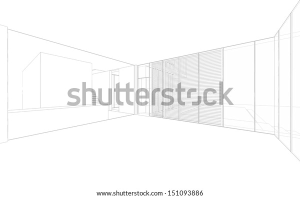 Wireframe Drawing Background Interior Space Design Stock Illustration ...