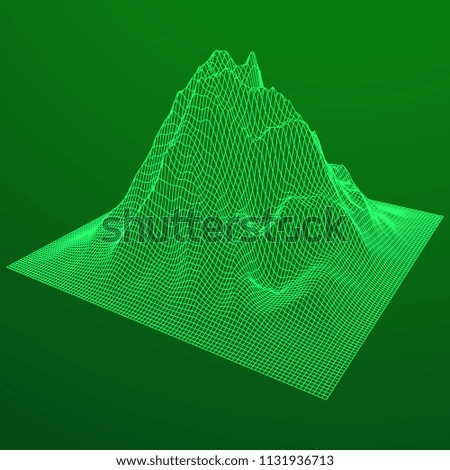 Wireframe landscape background. Cyberspace grid technology illustration 3d render