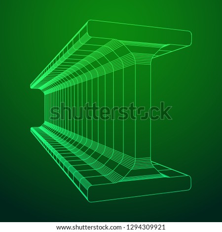 Wireframe low poly mesh construction metallurgy beam profile symbol 3d render illustration