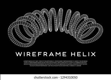 Wireframe low poly mesh tension helix spring. 3d render illustration