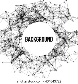 Wireframe mesh polygonal background. Abstract form with connected lines and dots. black and white illustration.