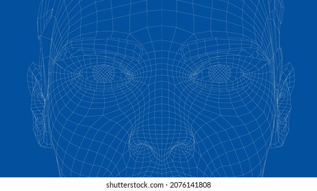 Wireframe portrait of a young beautiful girl. 3d illustration