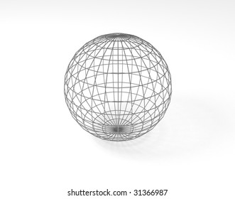 Wireframe sphere on white backdrop