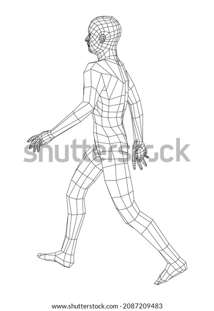 Wireframe Walking Man 3d Illustration Man Stock Illustration 2087209483 ...