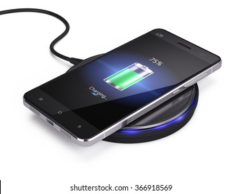 Wireless charging of smartphone isolated on white background - 3d render