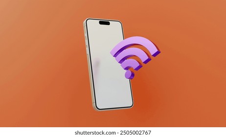 Wireless connection sharing network illustration. 3d render illustration wifi icon mobile. Wireless symbol on mobile phone.