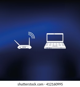 Wireless router connected to laptop.