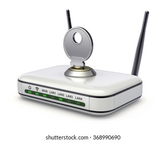 Wireless router with the key - 3D wifi security concept