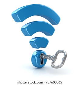 Wireless Sign with Key , This is a 3d Rendered Computer Generated Image. Isolated on White.