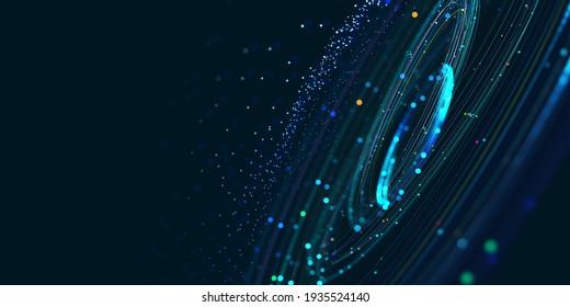 Drahtlose Systeme, Globalisierung, Big Data. Datenanalyse, Blockchain-Technologie. 3D-Illustration von Rundwegen. Abstrakter orbitaler Hintergrund
