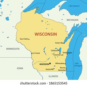 Wisconsin Map Usa State Stock Illustration 1865153545 | Shutterstock