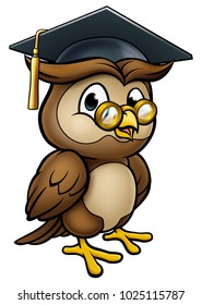 A Wise Owl Cartoon Character Wearing A Graduate Cap Mortar Board 