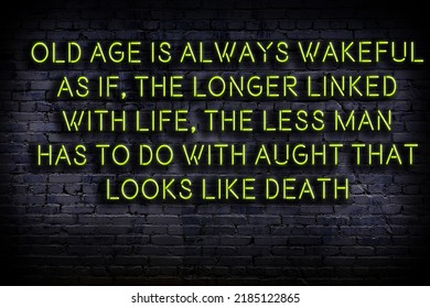 Wise quotation as light neon sign on brick wall