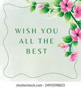 Wish You All The Best. Illustration of a birthday greeting card, with a line frame and beautiful flower bouquet ornament - Powered by Shutterstock