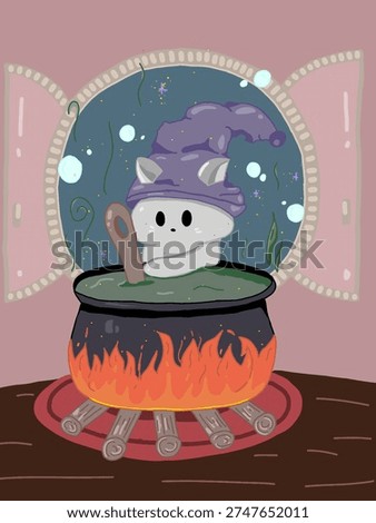 Witch cat making a potion for halloween