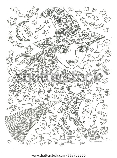 Witch Coloring Page Stock Illustration 335752280 | Shutterstock