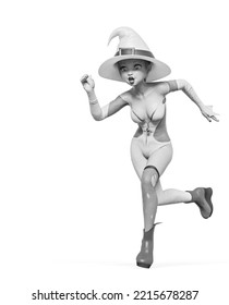 Witch Girl Is Running Late,3d Illustration