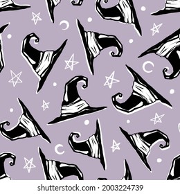 Witch Hat Halloween Seamless Background Pattern, Vector Pattern Background