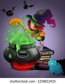 Wizard Makes Magic Potion His Laboratory: стоковая векторная графика (без л...