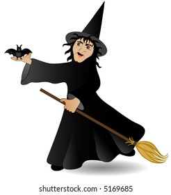 Witch Holding Broom Bat Over White Stock Illustration 5169685 ...