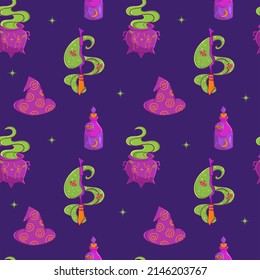 Witchcraft Seamless Pattern, Magic World Pattern, Halloween Pattern, Wizard Pattern