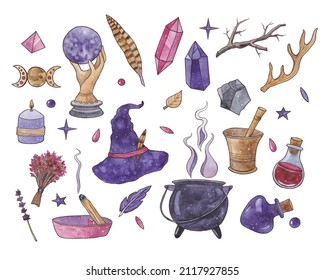 Witchcraft Wizardry Objects Set Collection Isolated Stock Illustration ...