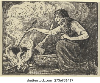 Witches' kitchen, null by Hans Thoma. Vintage artwork by Hans Thoma, famous artists. Famous old artwork illustration.