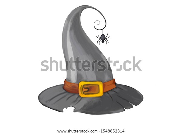 Witch's hat. Gray hat for halloween. Suitable
for creating compositions for
Halloween.