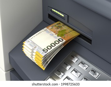 Withdrawal South Korean Won From The ATM 3D Rendering