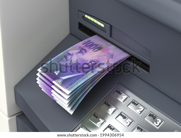 Withdrawal Swiss\
Franc From The ATM 3D\
Rendering