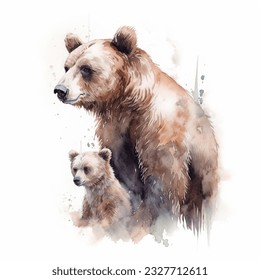 Witness the heartwarming connection between a mother bear and her playful cub with this captivating illustration. The nurturing mama bear and her adorable baby. - Powered by Shutterstock