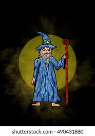 Wizard Holding Long Staff Original Digital Stock Illustration 490431880 ...