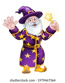 A Wizard Merlin Magician Halloween Cartoon Character With Magic Wand