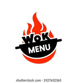 Wok Frying Pan Icon.illustration.Wok, Asian Food, Logo For Thai Or Chinese Restaurant.