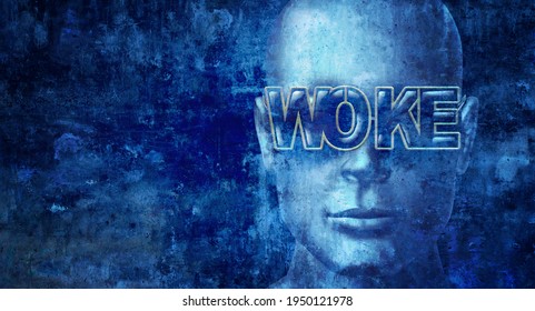 Woke society and socially conscious or racism awareness of identity politics or being aware of equal justice as a person with awakening to new world of fairness in a 3D illustration style.